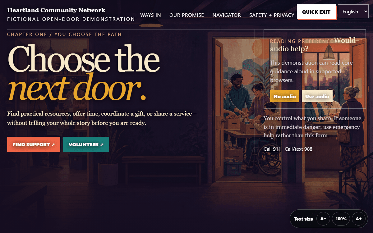 Heartland Community Network demo site homepage